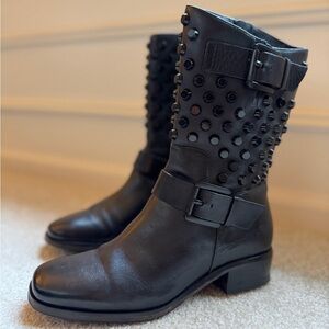 LIKE NEW Michael Kors Bryn Black Studded Moto Boot size 5